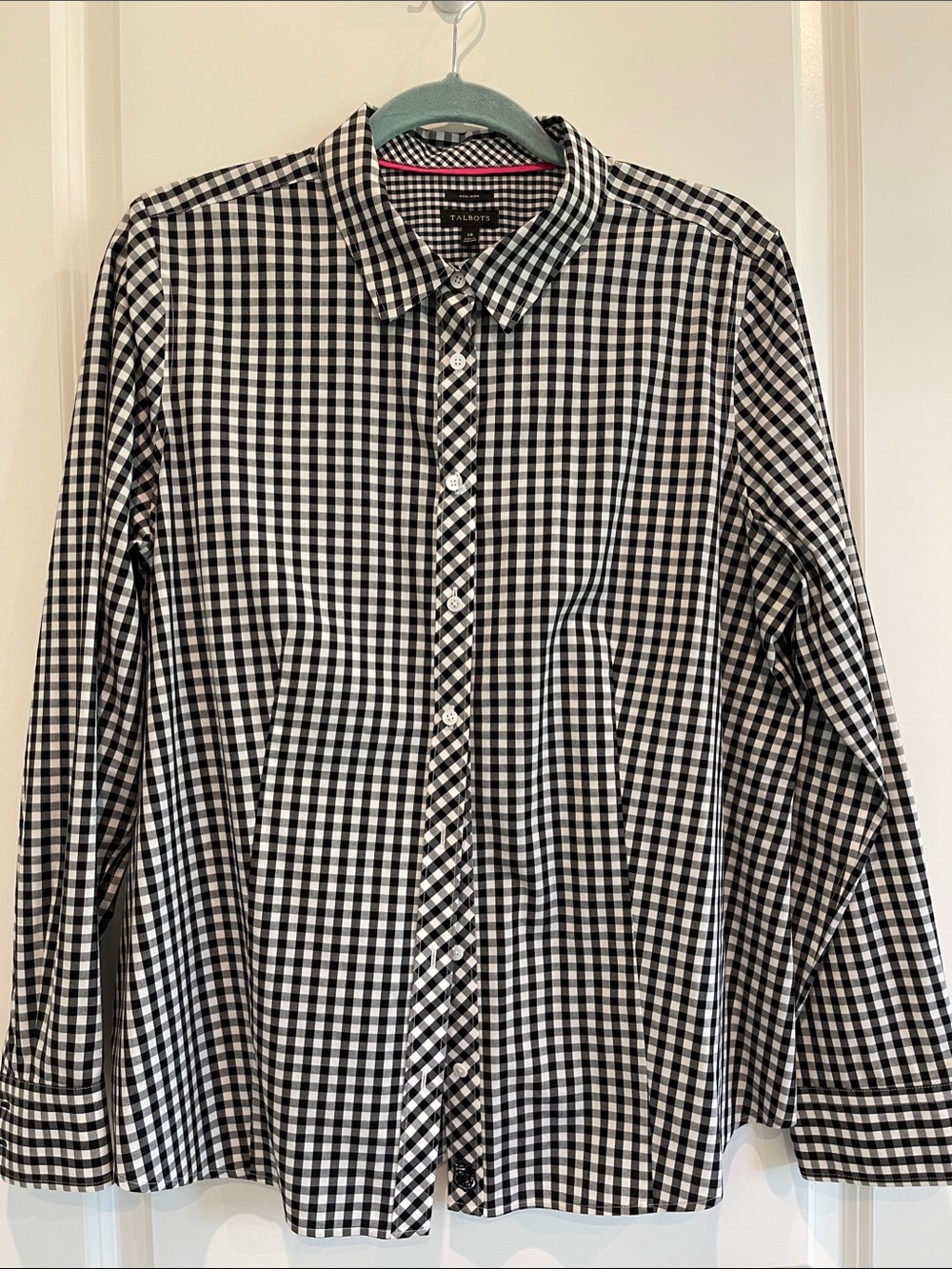 Talbots Black and White Gingham Button-Front Blouse